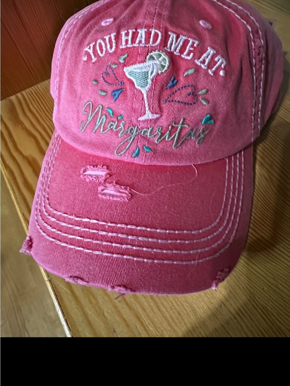 You Had Me at Margaritas Distressed Pink Embroidered Baseball Cap - Picture 1 of 7